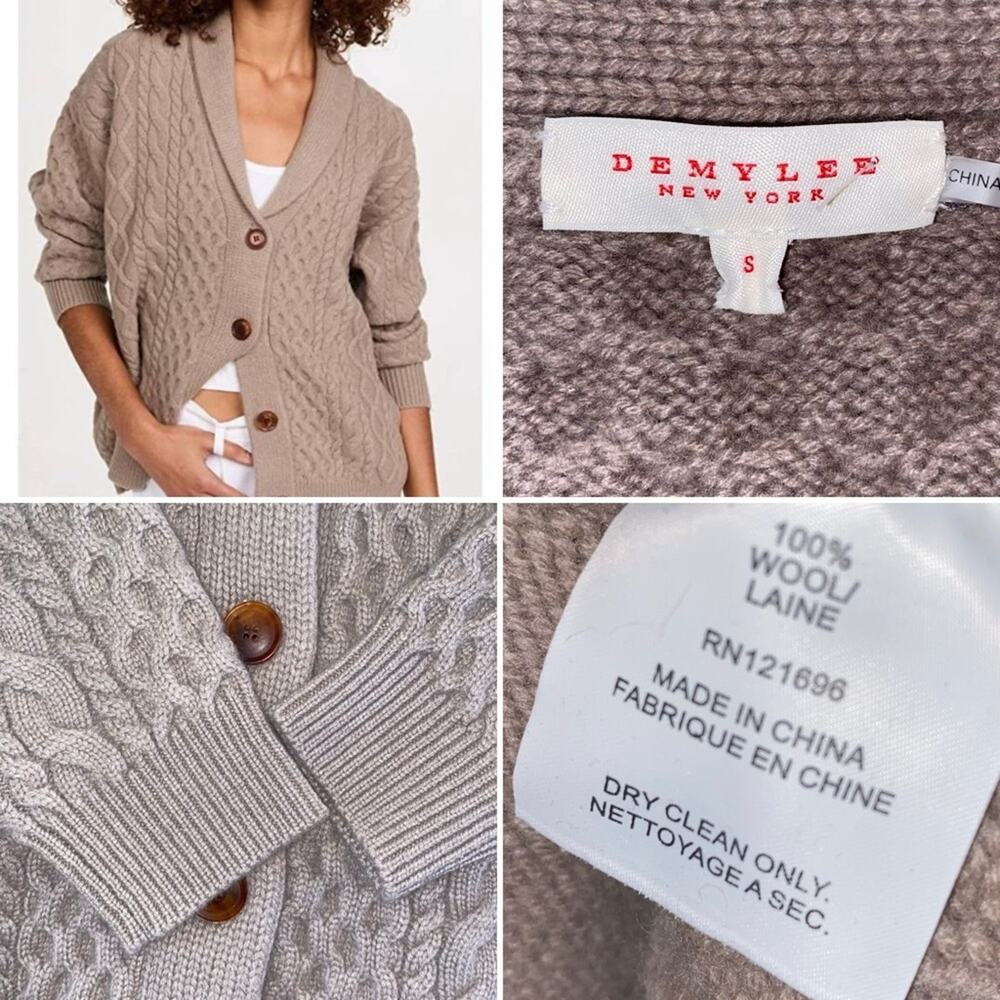 DEMYLEE $366 Fafida Feather Brown Taupe Cardigan Wool Sz Small NWOT